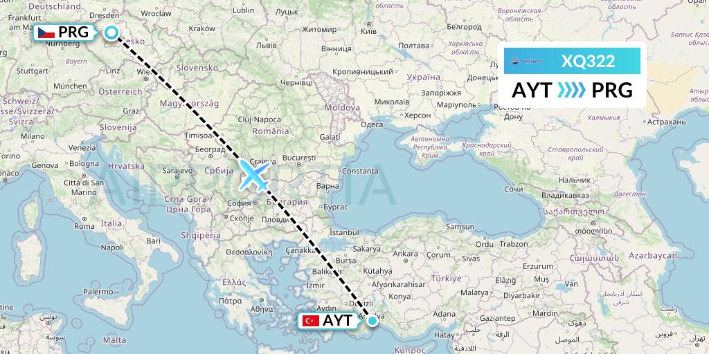 XQ322 SunExpress Flight Map: Antalya to Prague