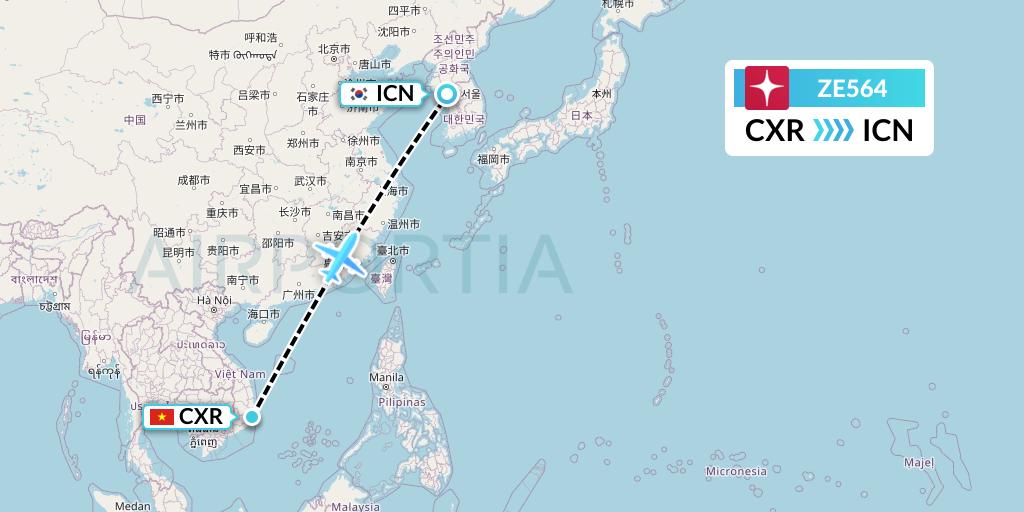 ZE564 Eastar Jet Flight Map: Nha Trang to Seoul