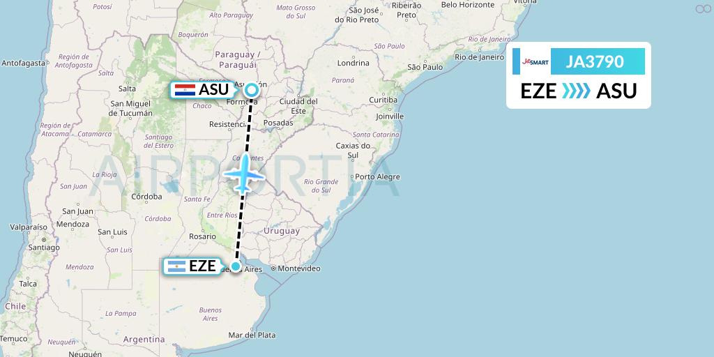 JA3790 JetSMART Flight Map: Buenos Aires to Asuncion