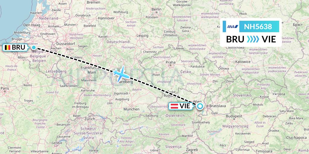 NH5638 All Nippon Airways Flight Map: Brussels to Vienna