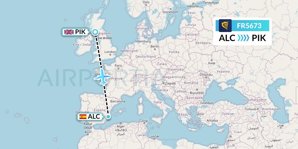 FR5673 Ryanair Flight Map: Alicante to Prestwick