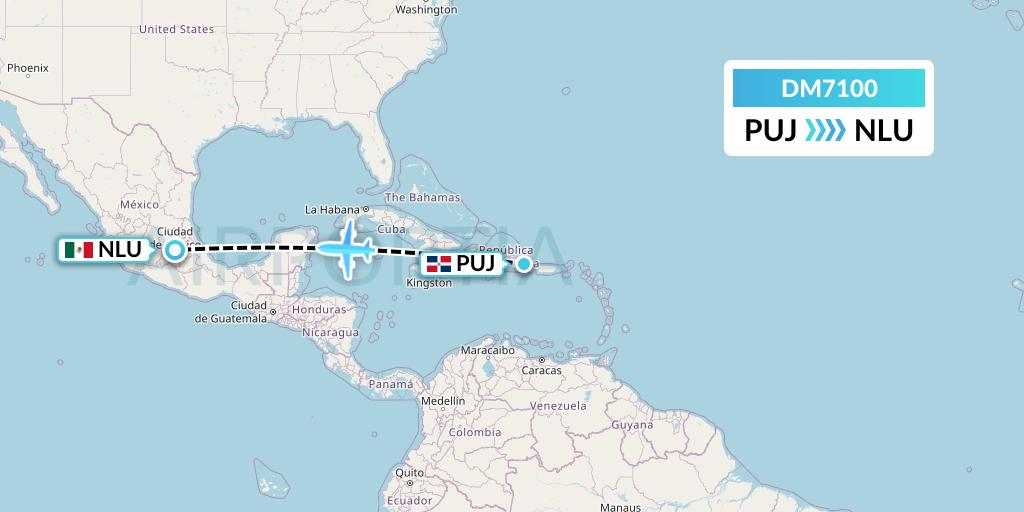 DM7100 Arajet Flight Map: Punta Cana to Reyes Acozac