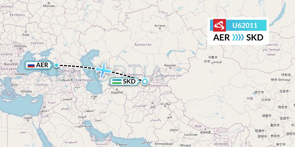 U62011 Ural Airlines Flight Map: Sochi to Samarkand