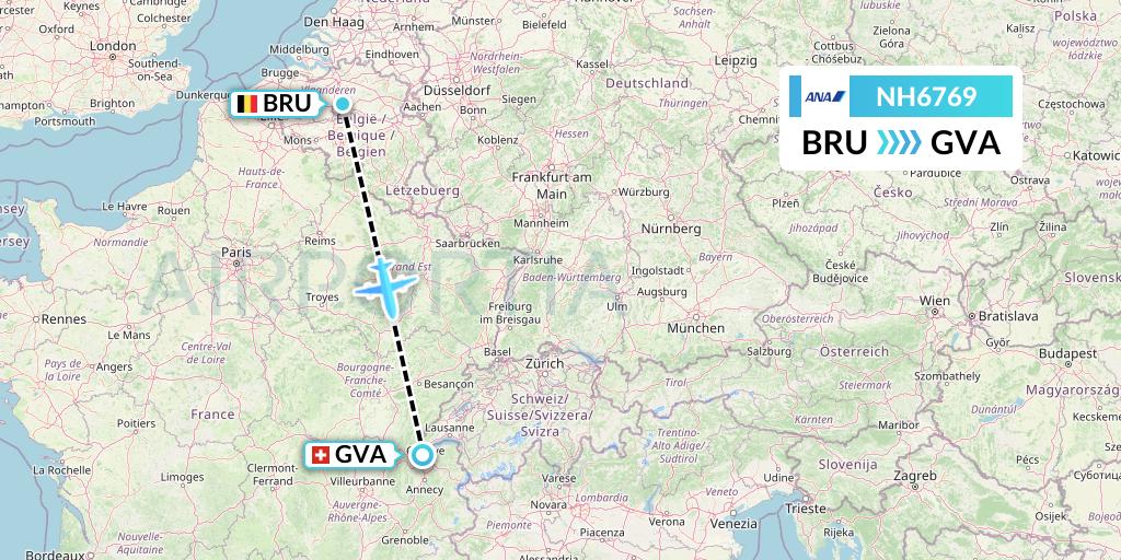 NH6769 All Nippon Airways Flight Map: Brussels to Geneva