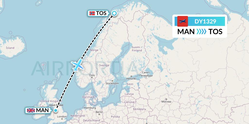 DY1329 Norwegian Flight Map: Manchester to Tromso