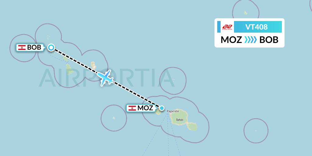 VT408 Air Tahiti Flight Map: Moorea to Bora Bora
