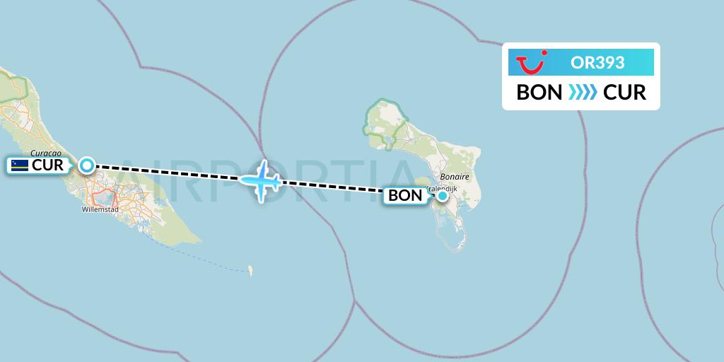OR393 TUI fly Netherlands Flight Map: Bonaire to Willemstad