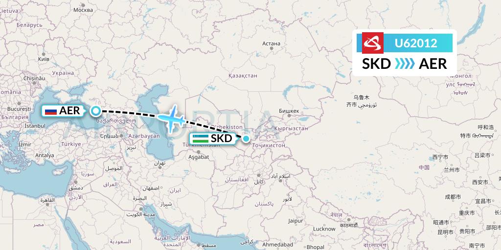 U62012 Ural Airlines Flight Map: Samarkand to Sochi