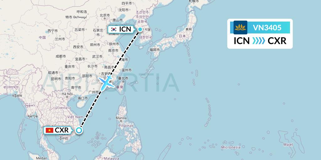 VN3405 Vietnam Airlines Flight Map: Seoul to Nha Trang