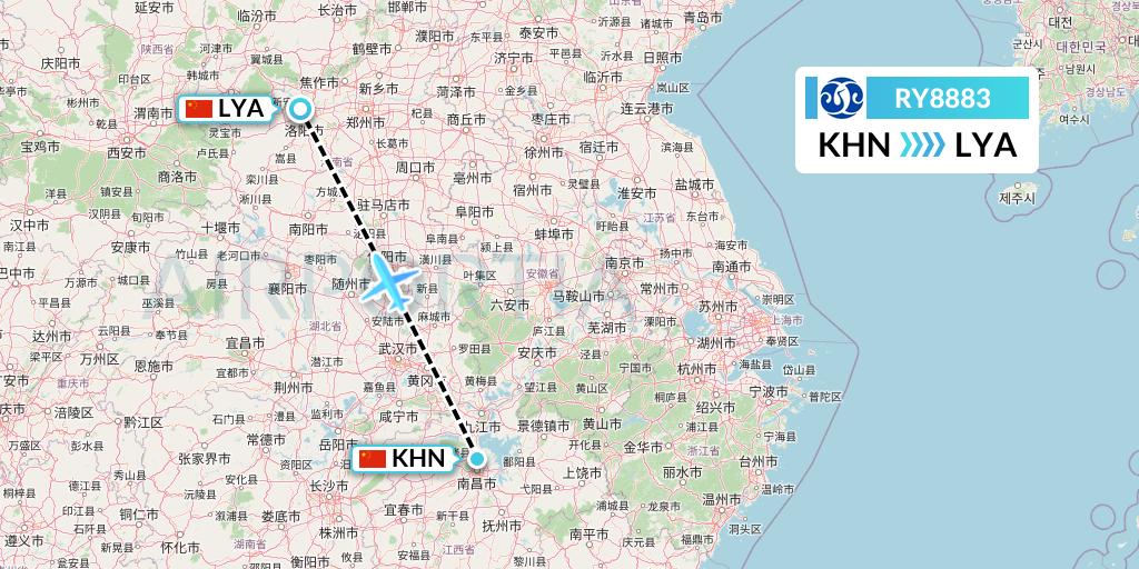 RY8883 Jiangxi Air Flight Map: Nanchang to Luoyang