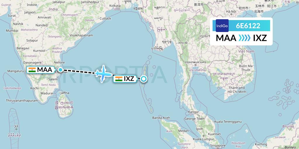 6E6122 IndiGo Airlines Flight Map: Chennai to Port Blair