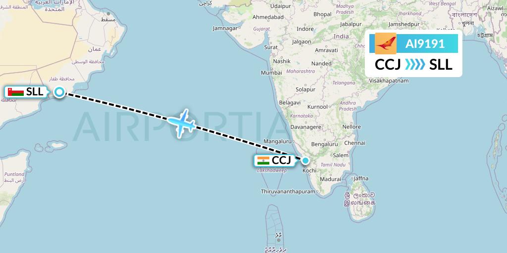 AI9191 Air India Flight Map: Kozhikode to Salalah