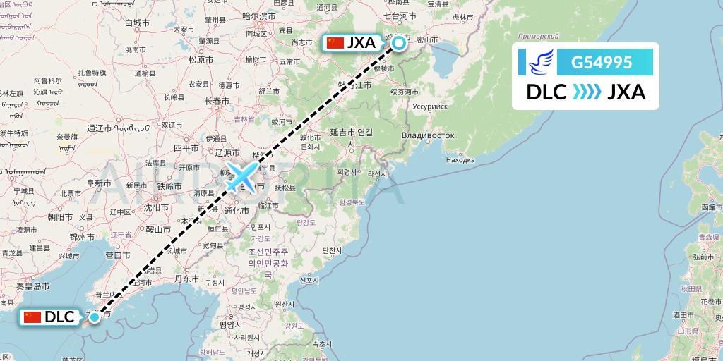 G54995 China Express Airlines Flight Map: Dalian to Jixi