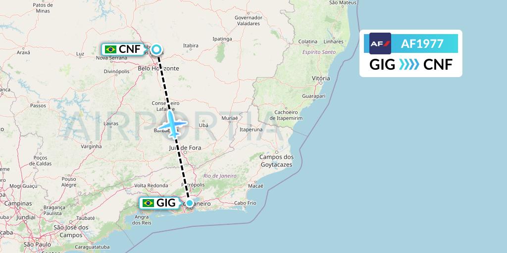 AF1977 Air France Flight Map: Rio de Janeiro to Belo Horizonte