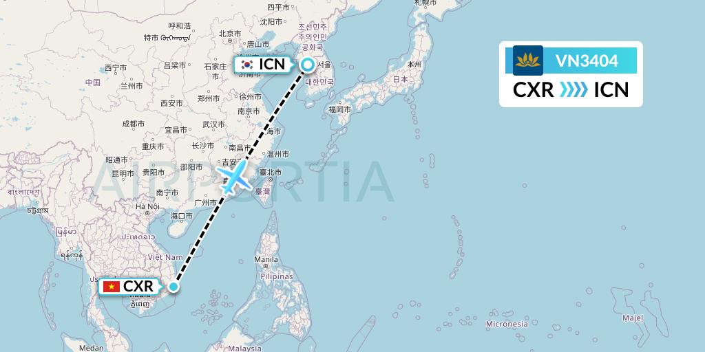 VN3404 Vietnam Airlines Flight Map: Nha Trang to Seoul
