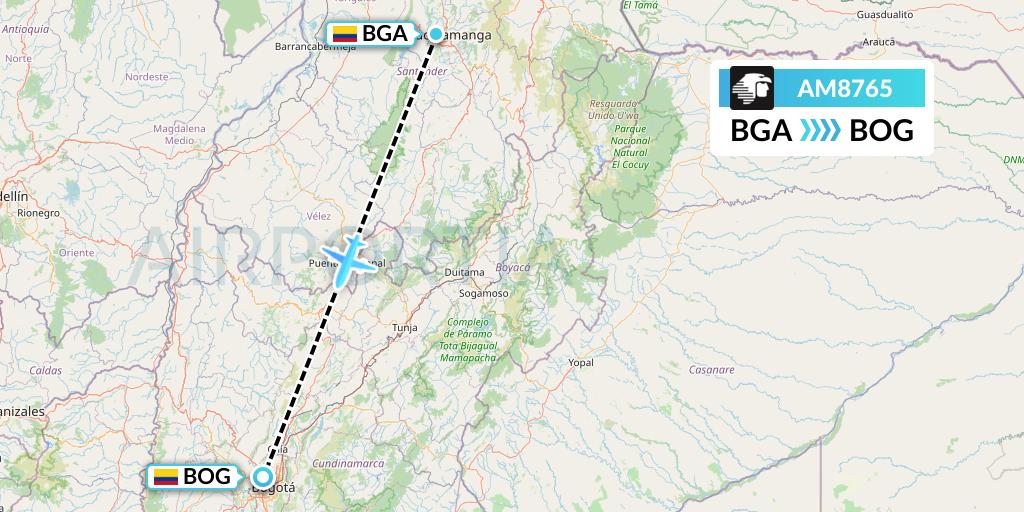 AM8765 Aeromexico Flight Map: Bucaramanga to Bogota