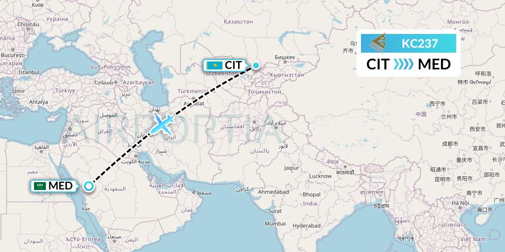 KC237 Air Astana Flight Map: Shymkent to Medina