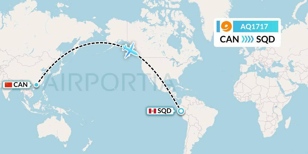 AQ1717 9 Air Flight Map: Guangzhou to San Francisco de Yeso
