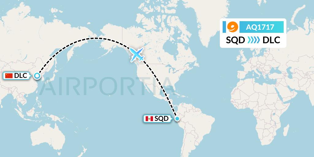 AQ1717 9 Air Flight Map: San Francisco de Yeso to Dalian