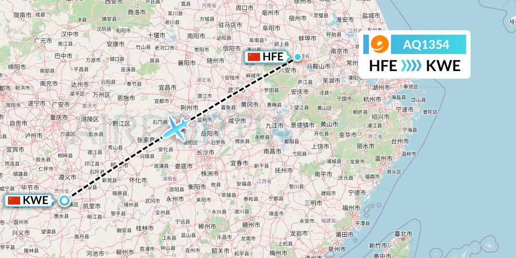 AQ1354 9 Air Flight Map: Hefei to Guiyang