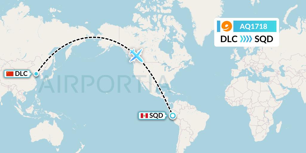 AQ1718 9 Air Flight Map: Dalian to San Francisco de Yeso