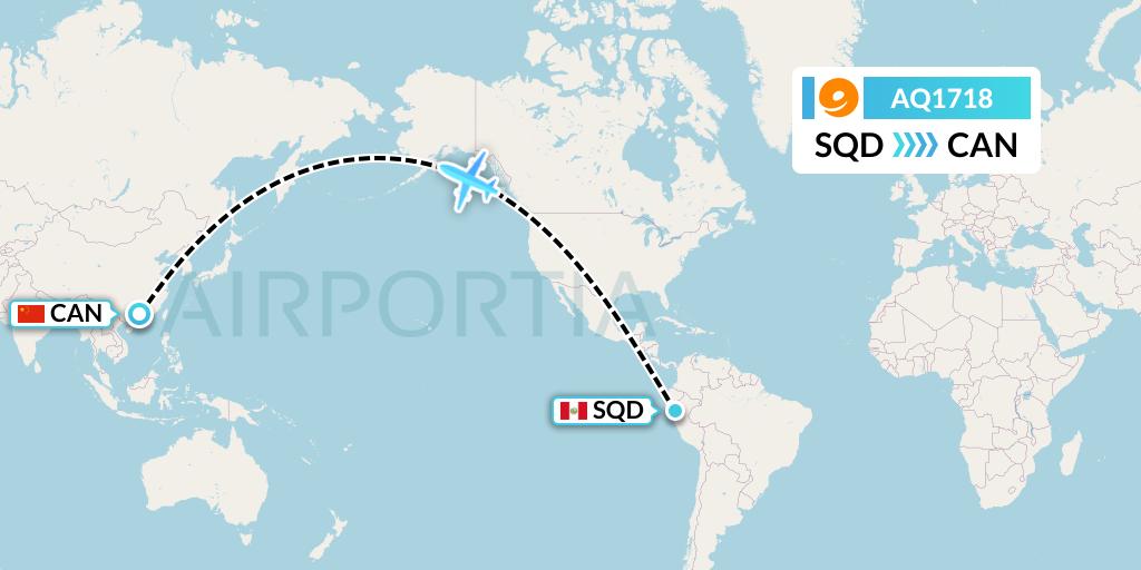AQ1718 9 Air Flight Map: San Francisco de Yeso to Guangzhou