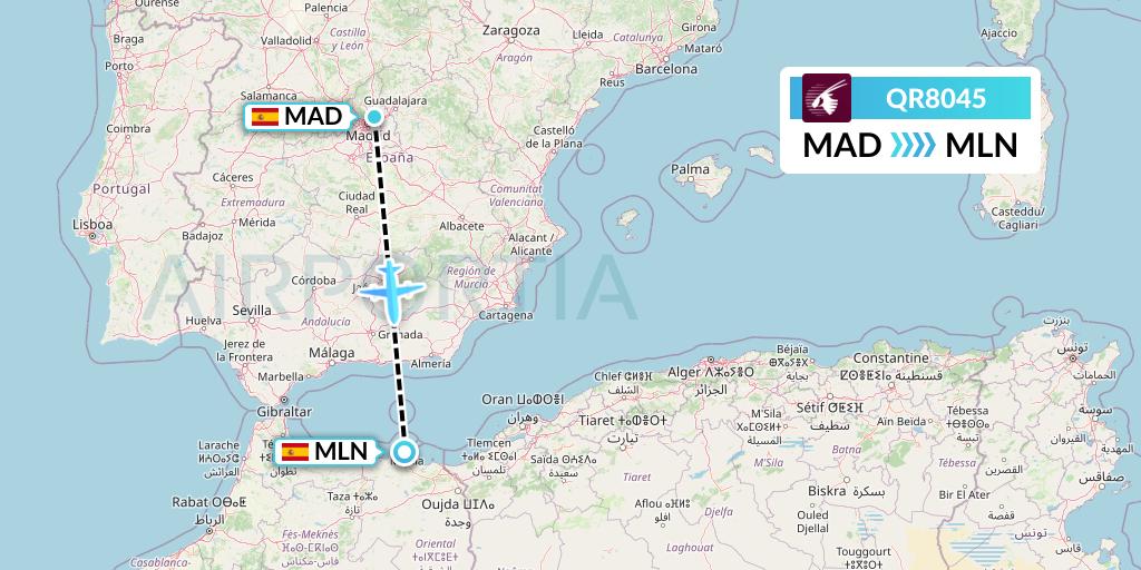 QR8045 Qatar Airways Flight Map: Madrid to Melilla