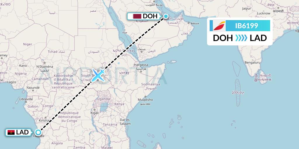 IB6199 Iberia Flight Map: Doha to Luanda