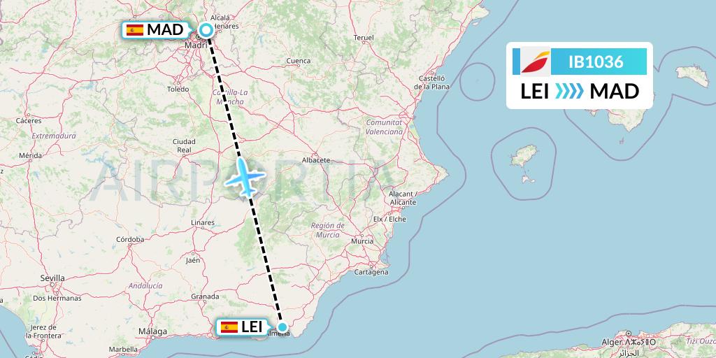 IB1036 Iberia Flight Map: Almeria to Madrid