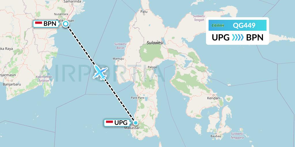 QG449 Citilink Flight Map: Makassar to Balikpapan
