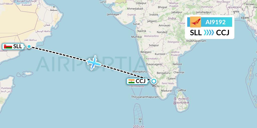 AI9192 Air India Flight Map: Salalah to Kozhikode