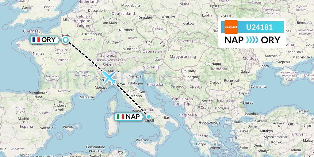 U24181 EasyJet Flight Map: Naples to Paris