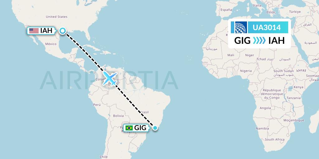 UA3014 United Airlines Flight Map: Rio de Janeiro to Houston