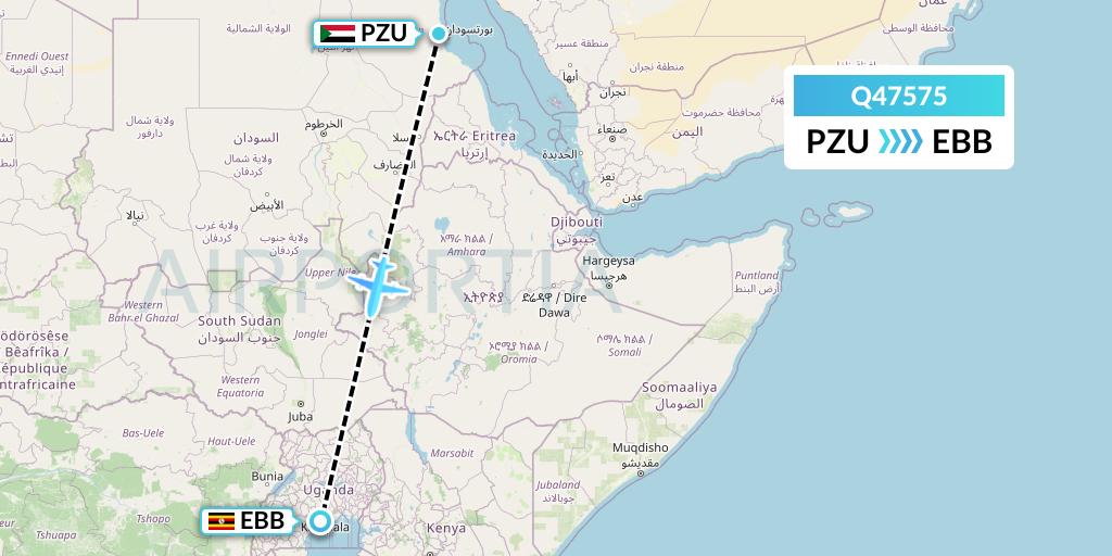 Q47575 Euroairlines Flight Map: Port Sudan to Entebbe