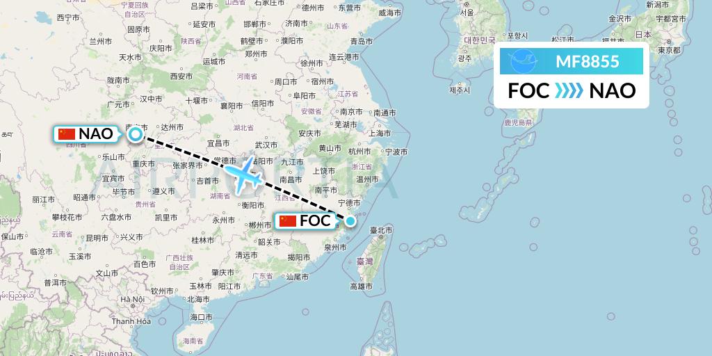 MF8855 Xiamen Airlines Flight Map: Fuzhou to Nanchong