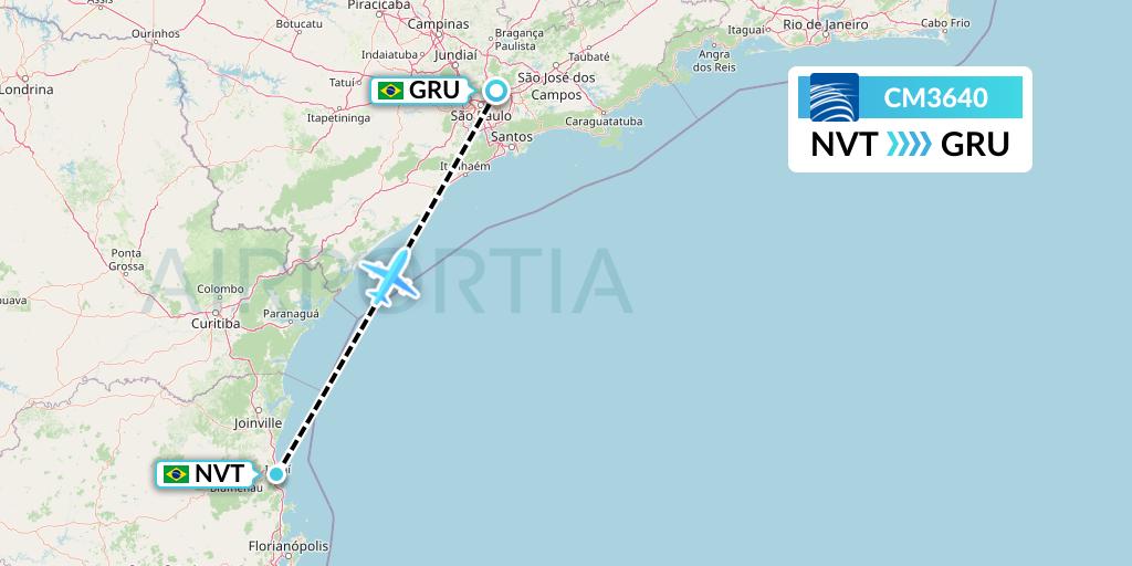 CM3640 Copa Airlines Flight Map: Navegantes to Sao Paulo