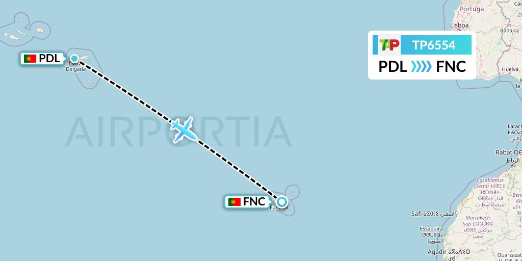 TP6554 TAP Portugal Flight Map: Ponta Delgada to Funchal