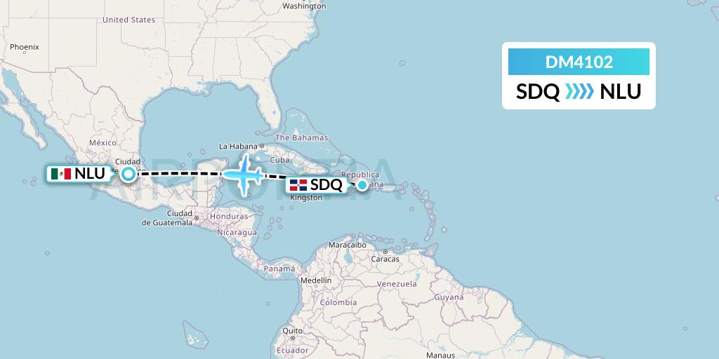 DM4102 Arajet Flight Map: Santo Domingo to Reyes Acozac