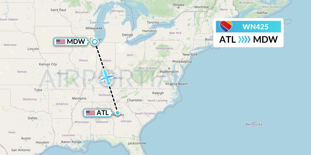 WN425 Southwest Airlines Flight Map: Atlanta to Chicago