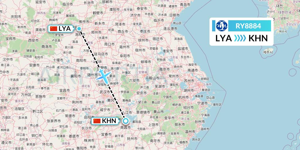 RY8884 Jiangxi Air Flight Map: Luoyang to Nanchang