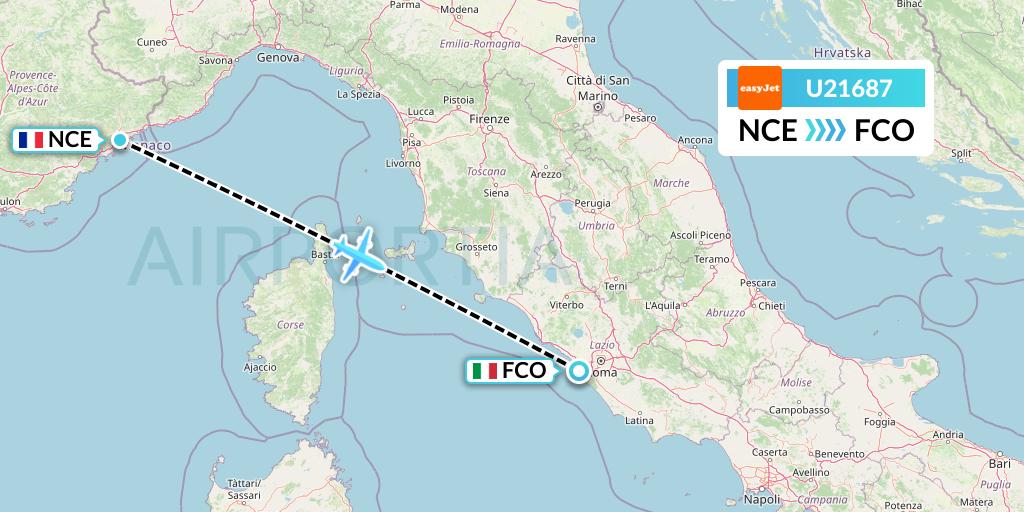 U21687 EasyJet Flight Map: Nice to Rome
