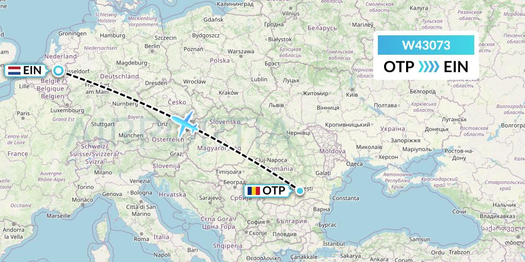 W43073 Wizz Air Malta Flight Map: Bucharest to Eindhoven