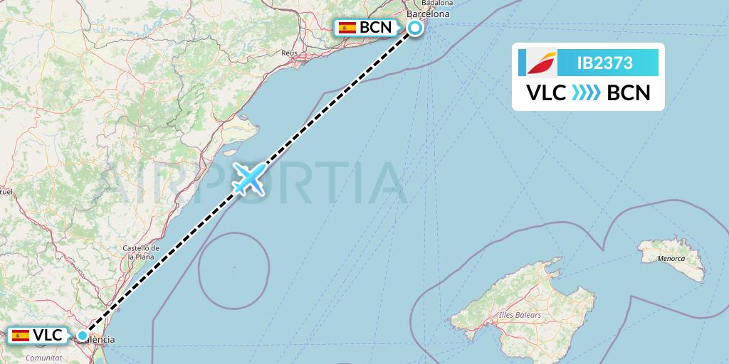 IB2373 Iberia Flight Map: Valencia to Barcelona