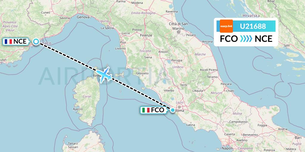 U21688 EasyJet Flight Map: Rome to Nice