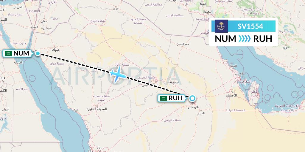 SV1554 Saudi Arabian Airlines Flight Map: Tabuk to Riyadh