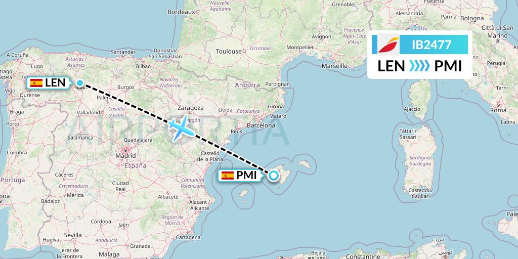 IB2477 Iberia Flight Map: Leon to Palma de Mallorca