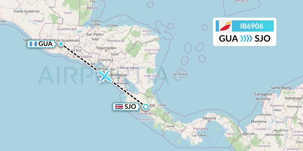 IB6906 Iberia Flight Map: Guatemala City to San Jose