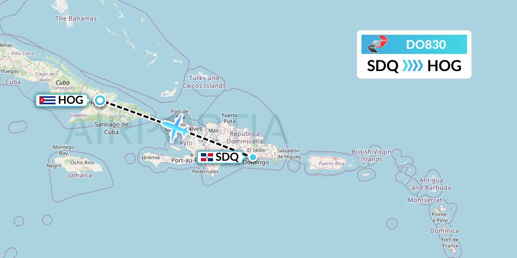 DO830 Sky High Aviation Flight Map: Santo Domingo to Holguin