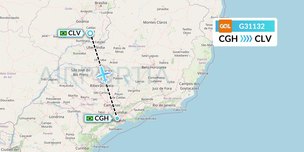 G31132 GOL Transportes Aeros Flight Map: Sao Paulo to Caldas Novas