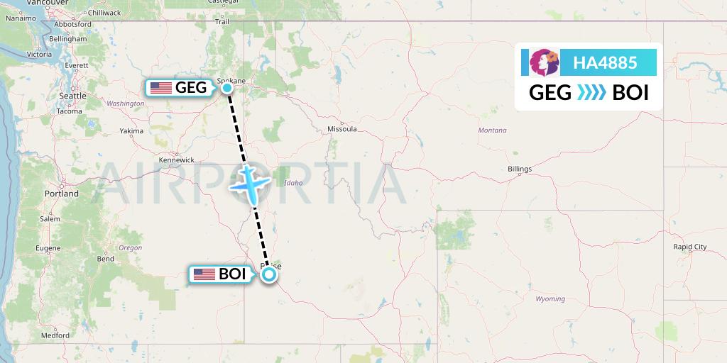 HA4885 Hawaiian Airlines Flight Map: Spokane to Boise